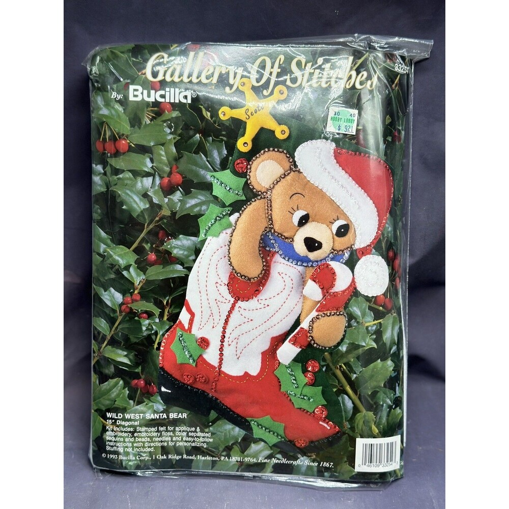 Bucilla Gallery Stitches Wild West Santa Bear 15" Stocking 33254
